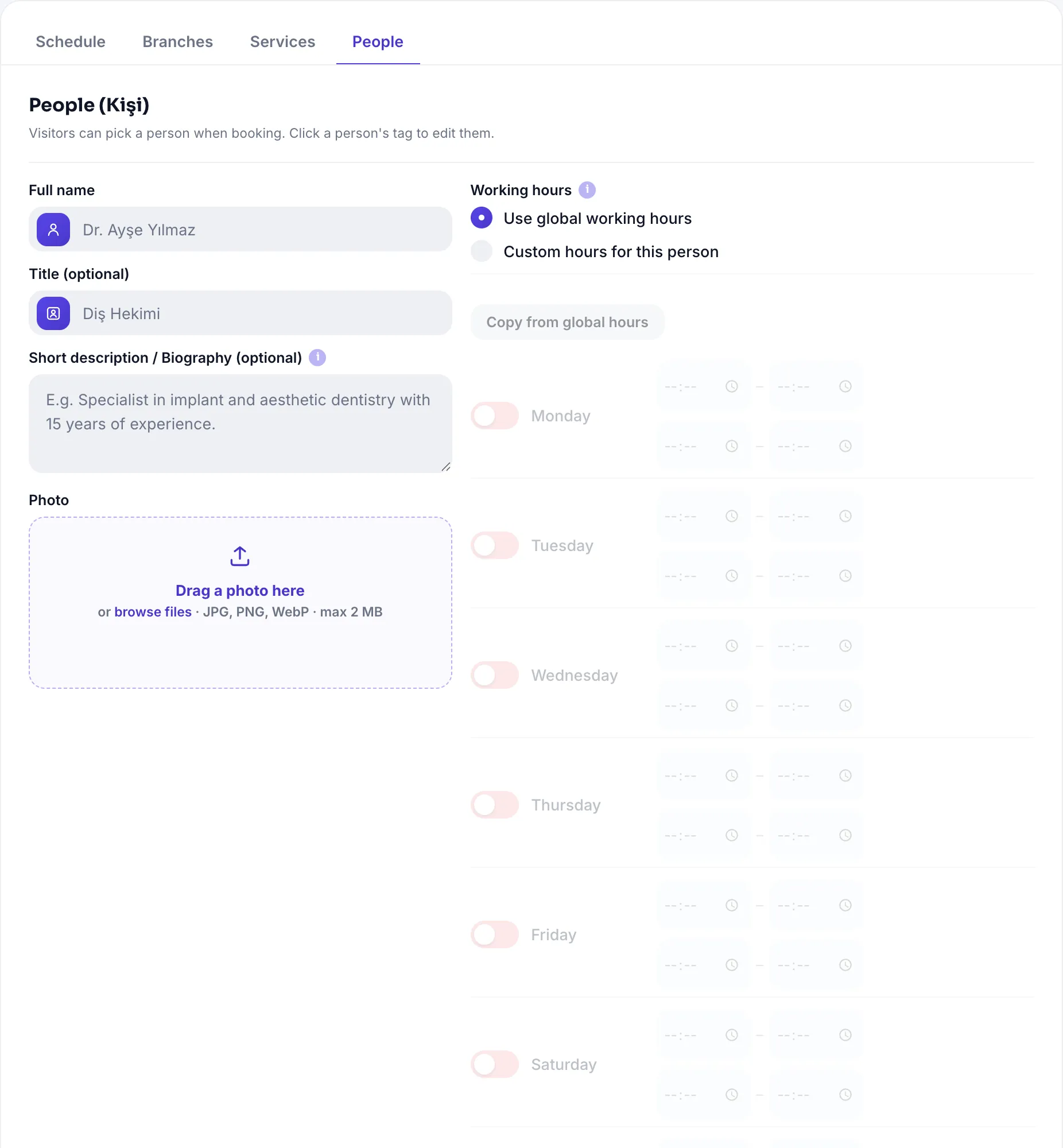 People tab: person cards and the add-person form