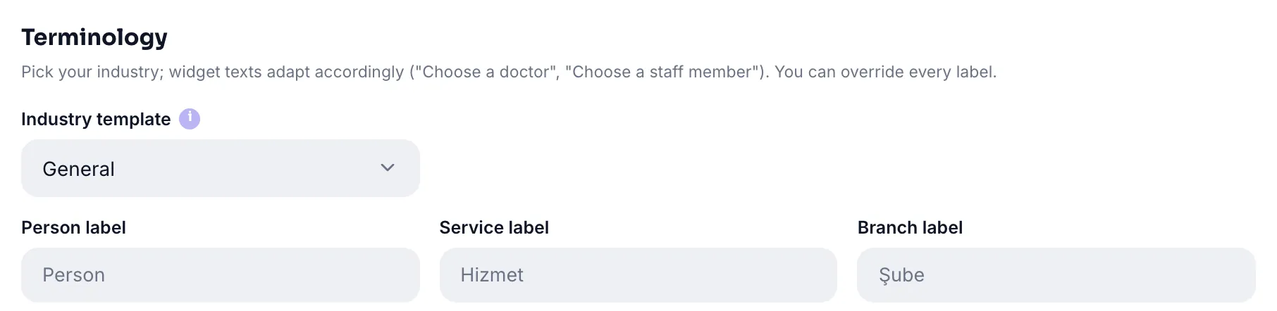Terminology: sector template and person, service, branch labels