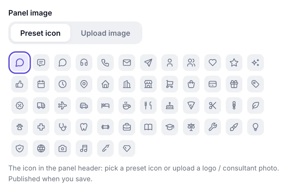 Window image: preset icon grid and image upload tab