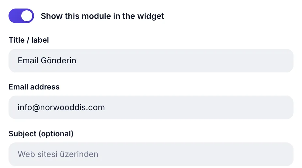 Email module: email address and subject fields