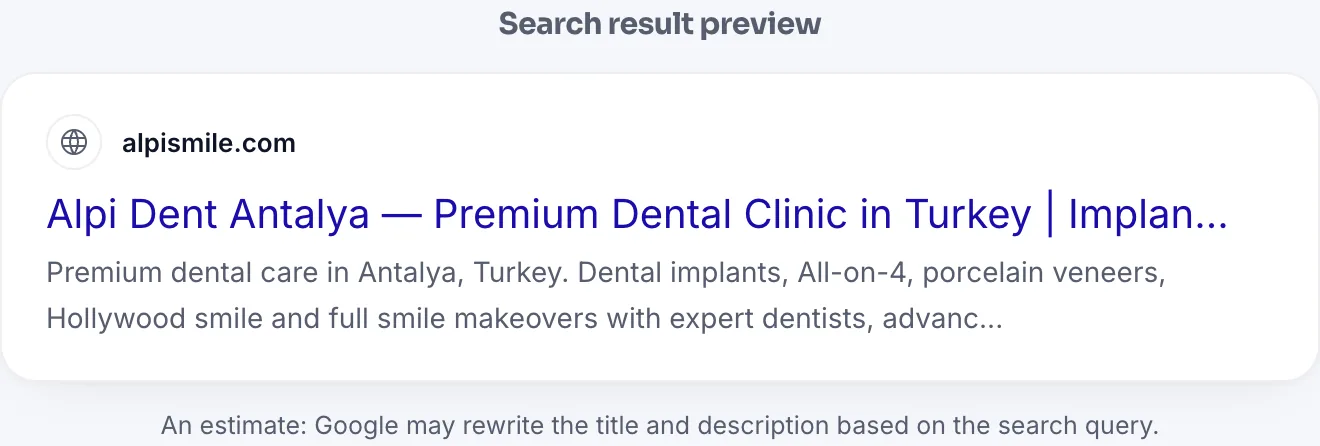 Search result preview: title, address and description card
