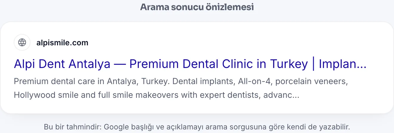 Arama sonucu önizlemesi: başlık, adres ve açıklama kartı