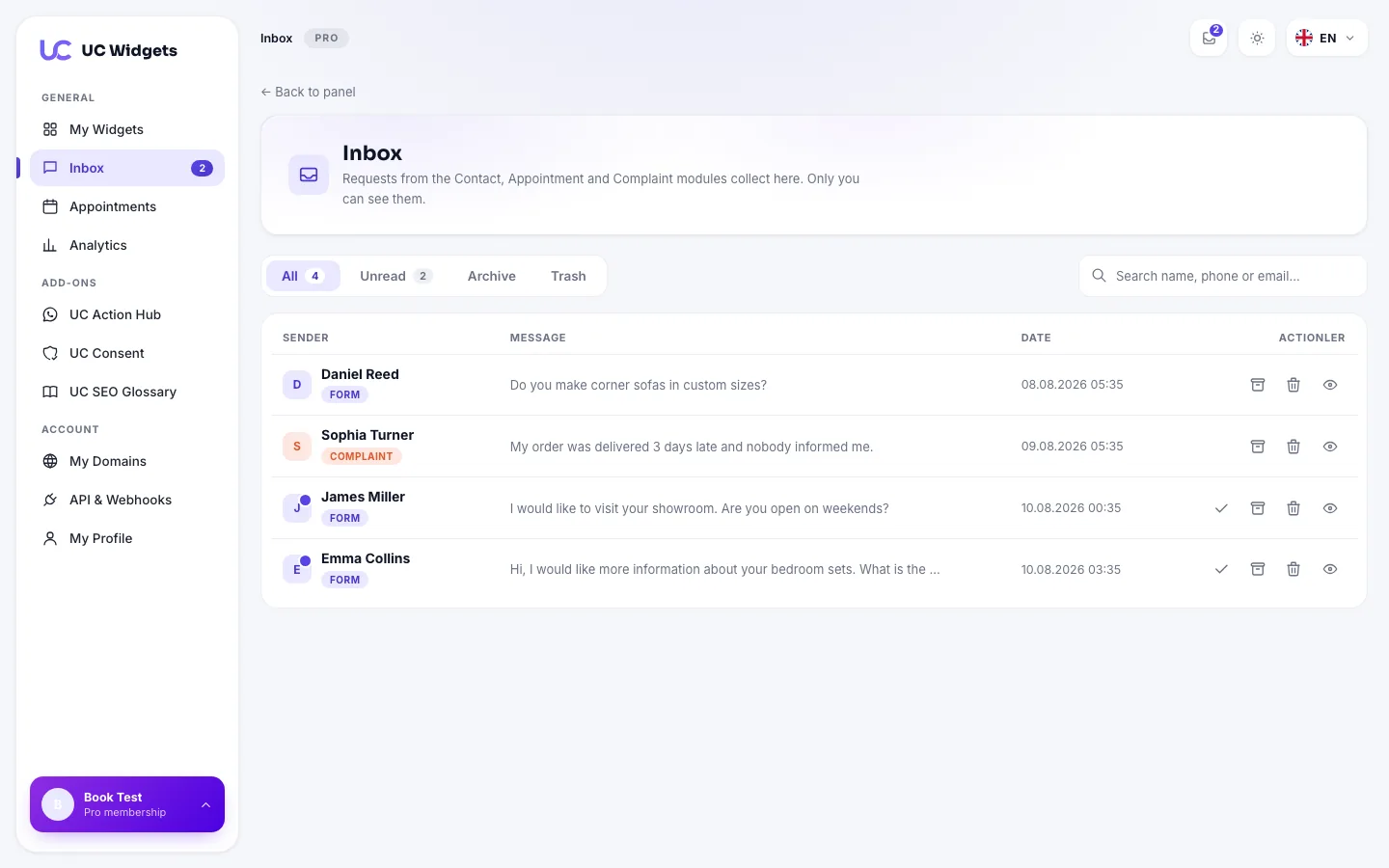Inbox screen